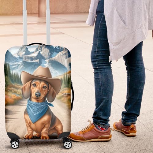 Welcome Fall Western Cowboy Dachshund Enjoys Majestic Autumn Travel Luggage Cover Wiener Dog Lover Gifts Idea Suitcase Dust Protective Decor - 010074