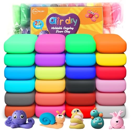 Image of CALPALMY Air Dry Clay, 24-Pack Colors Moldable Cosplay Foam Clay for Kids Gifts Partty and School Project Supplies, Perfect for Crafts Sculpting and Artistic Projects (8.5oz /Pack)