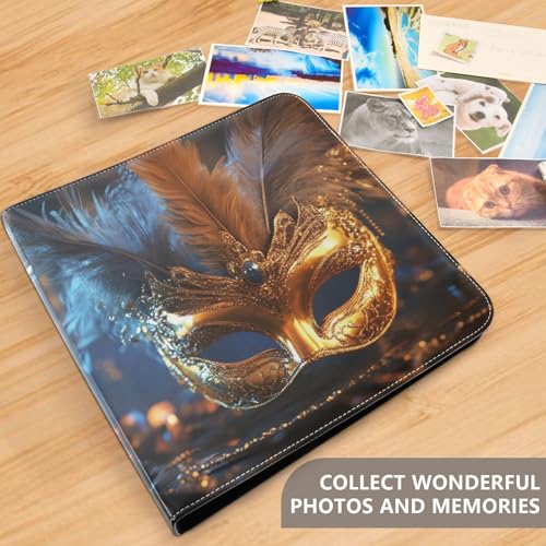 Álbum de fotos autoadhesivo bricolaje con máscara de carnaval dorada, 3 anillos, 40 páginas, 8x10 para recuerdos miniatura 5