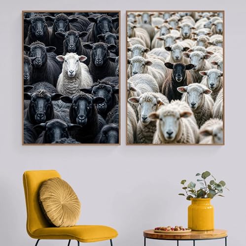 Décoration murale maison affiche moderne noir et blanc mouton 70x90