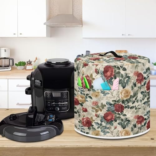Image of Cozeyat Vintage Rose Pressure Cooker Air Fryer Cover,Round Pressure Cooker Dust Cover,Protective Cover with Pocket Kitchen Appliances for Electric Pressure Cooker Air Fryer Rice Cooker Steamer