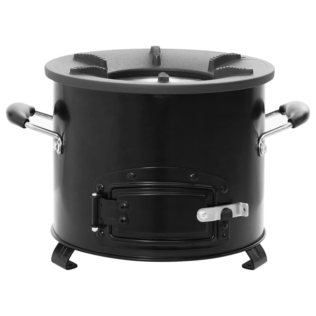 Camping Ofen Schwarz 36x26x22,5 cm Metall Gusseisen Feuerstelle mit Tür und 2 Griffen Outdoor Ofen für Küche am Lagerfeuer Wärme und gemütliche Atmosphäre
