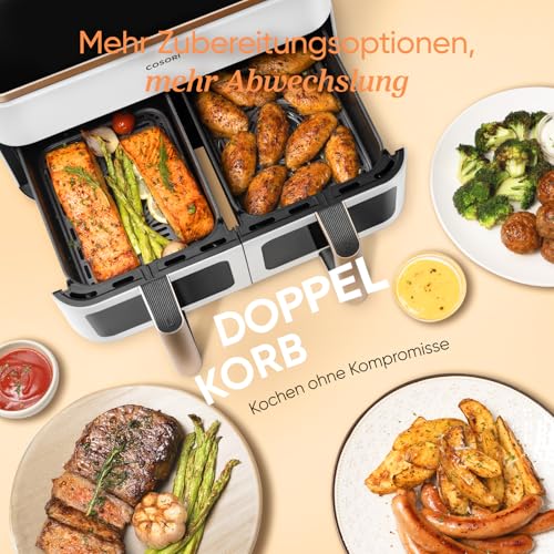COSORI Heißluftfritteuse 2 Kammern, Testsieger der Stiftung Warentest, 8,5 L 6-in-1 Airfryer mit Sichtfenster, Schwarz-weiß 5