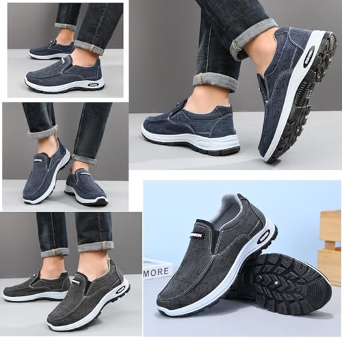 Orthopedic Slip-on Shoes,Comfort Walking Shoes,Men's Arch Support Slip-on Canvas Loafers,Non Slip Flats Hiking Boat Sneakers2
