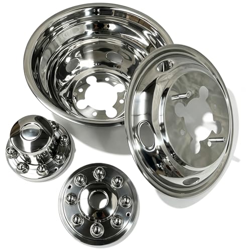 Image of 4pcs 17 inch Stainless Steel Wheel Simulators for Dodge Ram 3500 Dually | Waterproof, Screw-on, 8 Lug 5 Hand Hole, For 2003-2018 Ram 3500 Dually, Bolt On Wheel Covers, Includes Center Caps