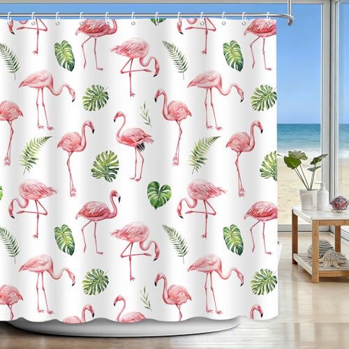 APROPHIC Flamingo Shower Curtain for Bathroom Decor Summer Pink Flamingos Palm Leaf Botanical Bathroom Curtain Watercolor Tropical Home Bathroom Waterproof Fabric Shower Curtain with Hooks 72x72 in