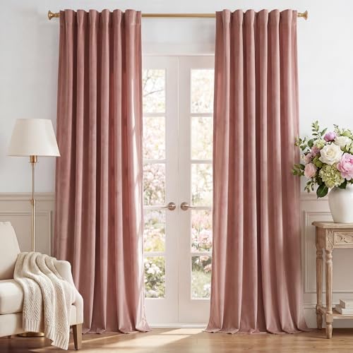 Image of Dusty Pink Velvet Curtains for Girls Bedroom, W52 x L120, 2 Panels | Room Darkening, Back Tab Decoration, Thermal Window Drapes, Privacy & UV Protection for Bedroom, Nursery, Girls Room