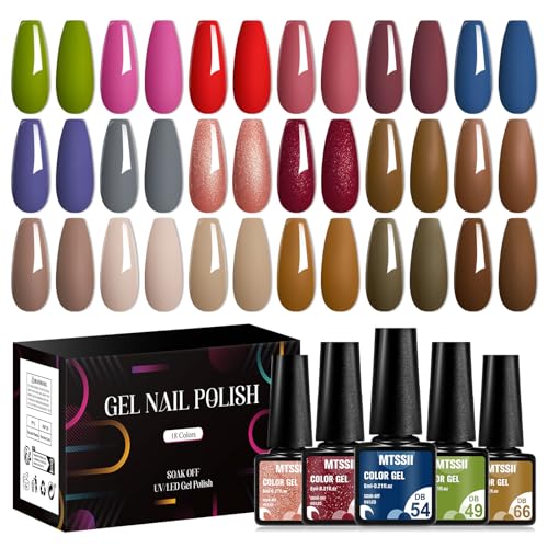 Set de esmaltes en gel colores nude y marrón 18 piezas