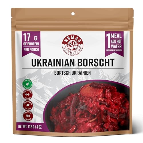 Nomad Nutrition Ukrainian Borscht | Instant Freeze Dried Backpacking & Camping Food | Plant-Based, Non-GMO Hiking Meals with High-Energy, Vegan, Gluten-Free | 112g - 1 Pack