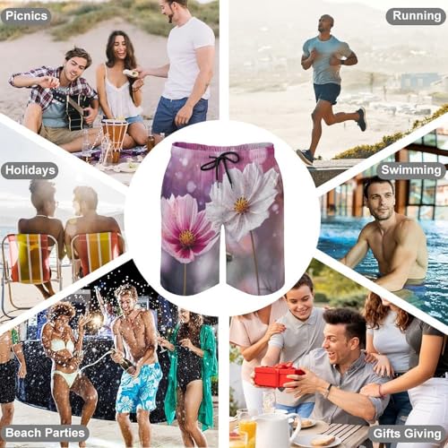 Men's Swim Trunks Quick Dry Board Shorts with Pockets Beach Shorts White and Peach Flowers Bathing Suits for Men4
