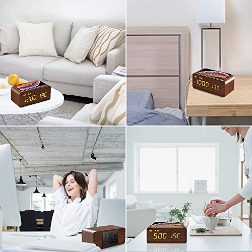 Mosito Digital Wooden Alarm Clock With Wireless Charging, 0-100% Dimmer, Dual Alarm, Weekday/Weekend Mode, Snooze, Wood Led Clocks For Bedroom, Bedside, Desk, Kids (Brown) #TOP5