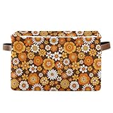 Aslsiy Toy Storage Basket Orange 60s 70s Style Nursery Bins Retro Floral Baby Toys Box Canvas Clothes Shelf Basket Laundry Hamper Gift Baskets...