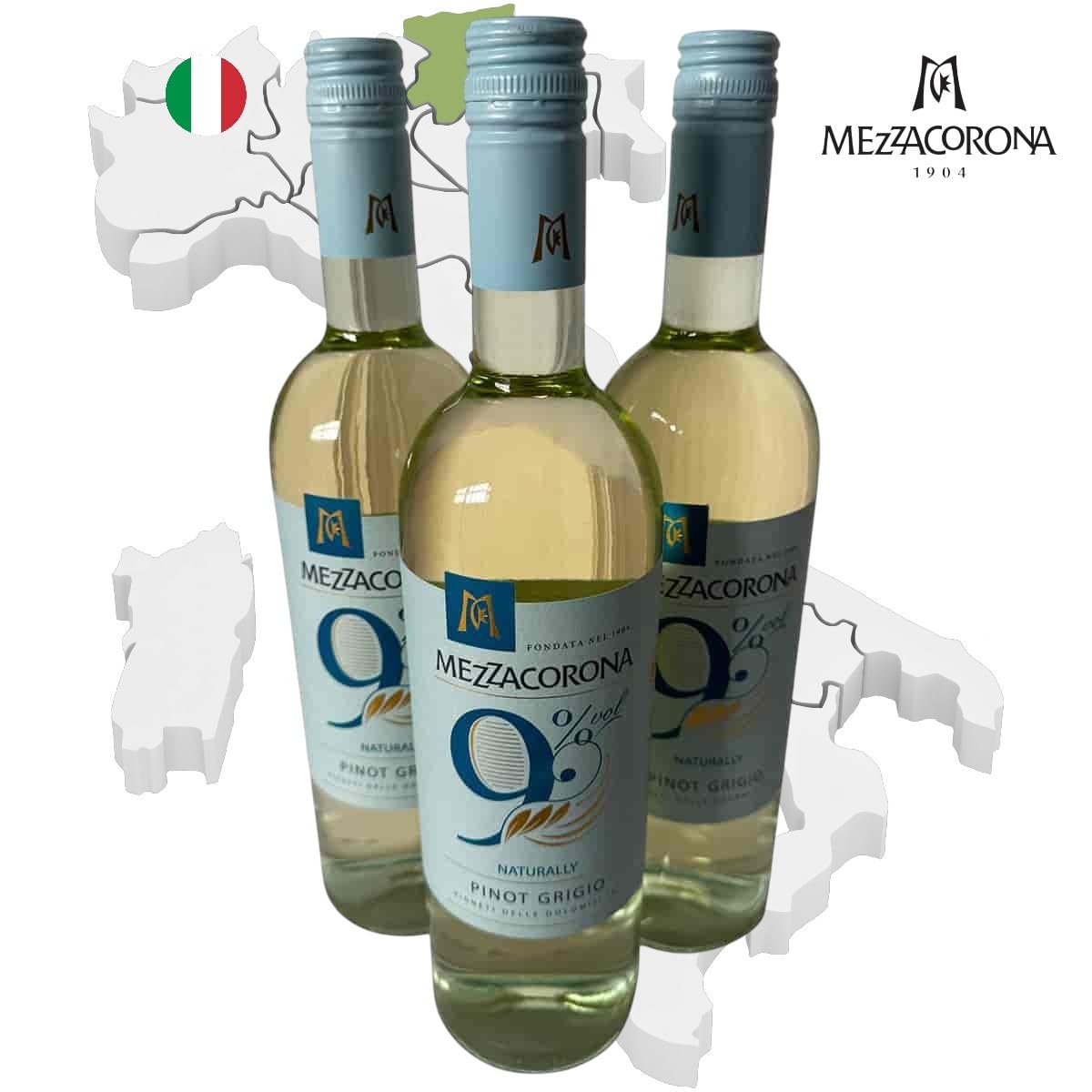“Nove” Pinot Grigio Vigneti delle Dolomiti IGT 2025 – Mezzacorona – 3×0,75 l – Alkoholreduzierter Weißwein aus Italien – Frisch, leicht & aromatisch