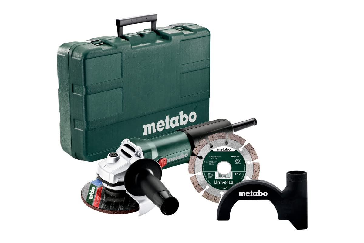 Metabo WEV 850-125 Angle Grinder Set in Case with Diamond Cutting Disc 125 x 22 mm, Disc Diameter: 125 mm, 850 W, No-Load Speed 11500 /min
