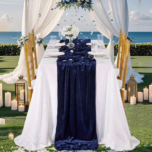 Navy Blue Velvet Table Runner: 2pcs Wedding 20x120 Inch Soft Velvet Table Runners - Wedding Party Home Holiday Table Decoration