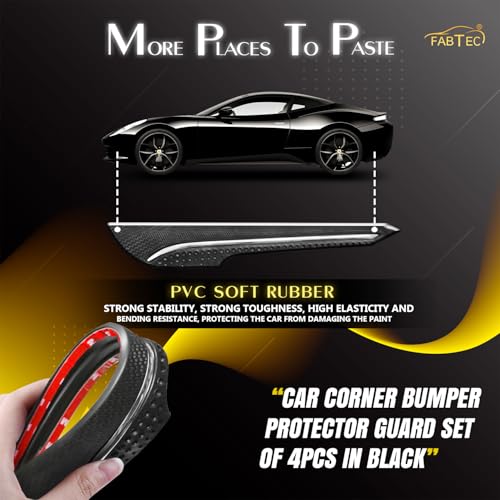 Image of FABTEC Car Bumper Scratch Guard Bumper Protector /Bumper Guard with Single Chrome Strip Compatible with All Cars (Black, Set of 4)