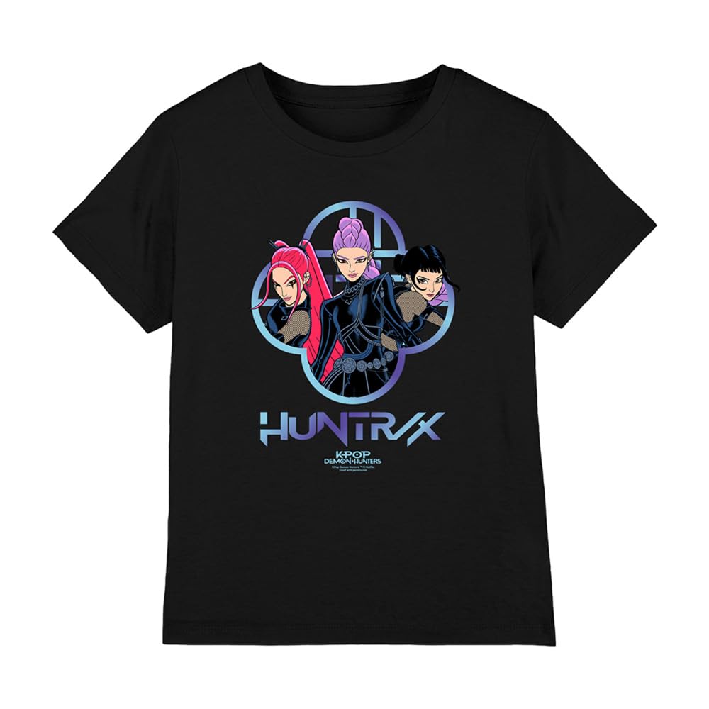 Kpop Demon Hunters Huntrix Girls Logo Kids T Shirt, Black, 5-6Y