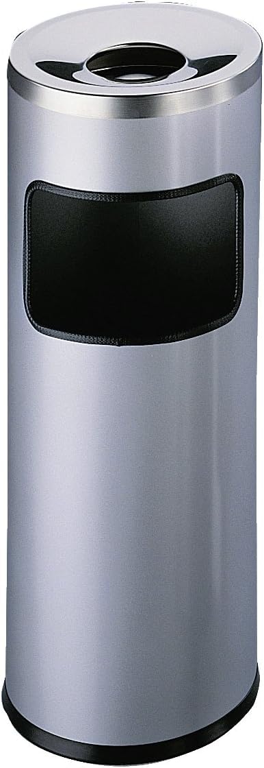 Durable Metal Round Waste Bin with Ashtray Top - Silver - Bin Capacity 17 Litres - Ashtray Capacity 2 Litres - Perfect For Sheltered Outdoor Areas