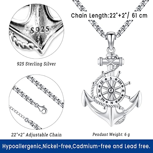 Compass Necklace for Women Men 925 Sterling Silver Pendant Urn Necklaces for Ashes Picture Locket Necklace Anchor Necklace Viking Necklace Crystals CZ Moonstone Abalone Shell Turquoise Compass Jewelry4