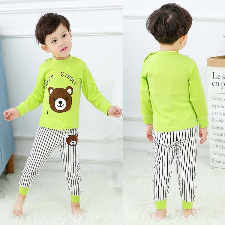 Image of Bold N Elegant Cute Cartoon Cotton Knit Full Sleeve T-Shirt & Pajama Clothing Set for Infant Toddler Boys Girls Kids