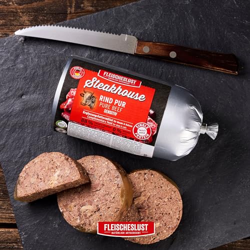 Steakhouse Rind pur (14x500g), Nassfutter für Hunde & Katzen, sensitives Ergänzungsfutter, Monoprotein, getreidefrei, 14x Wurst von Fleischeslust