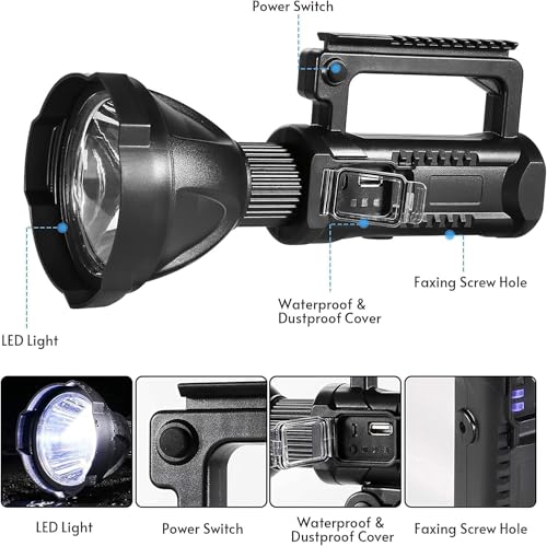Image of CBEX Rechargeable Spotlight, Super Bright 100,000 LM LED Flashlight Handheld Spotlight 8000mAh Long Lasting Large Flashlight Searchlight and Flood Camping Flashlight with Foldable Tripod (CB-RE20)