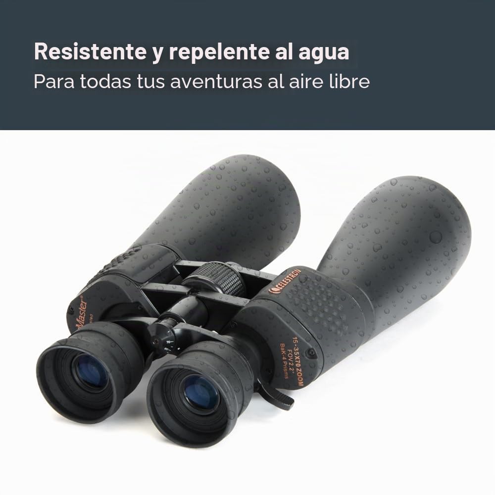 Celestron SkyMaster BaK4 - Prismáticos con Zoom de 15 a 35 aumentos x 70 mm, Multicapa, para observación al Aire Libre y astronomía, con trípode Adaptable y Funda de Transporte Blanda