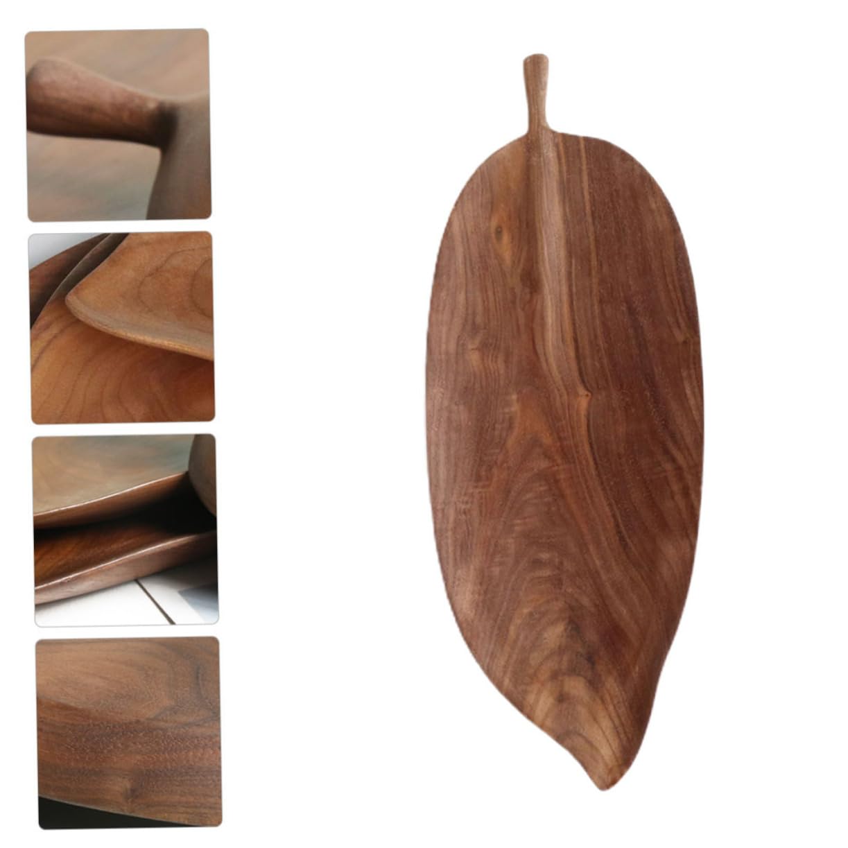 IMIKEYA Plat de Service en Noyer Noir, Forme Feuille, Sculpté la Main, Résistant la Déformation la Casse, pour Fruits et Desserts, Restaurant et Salon de Thé