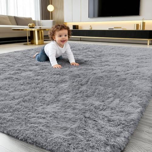 smiry Fluffy High Pile Rugs Living Room Machine Washable Carpet 120x160 cm
