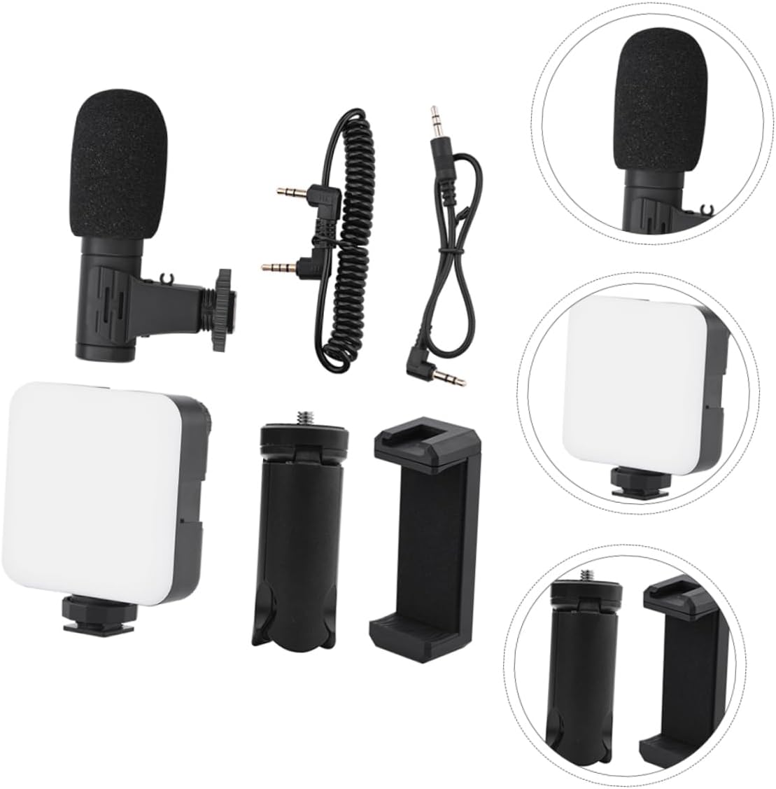VILLCASE 1Set Smartphone Vlog Kit with Tripod Phone Clip Fill Light Microphone for Video Recording Live Streaming Podcasts Portable Durable Design