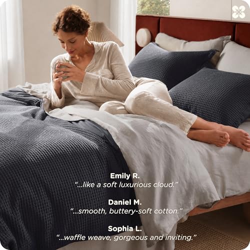 Image of Bedsure Cotton Duvet Cover Set - 100% Cotton Waffle Weave Charcoal Duvet Cover California King Size, PureWoven Breathable Cal King Bedding Set for All Season, 3 Pieces, 104 inchx98 inch