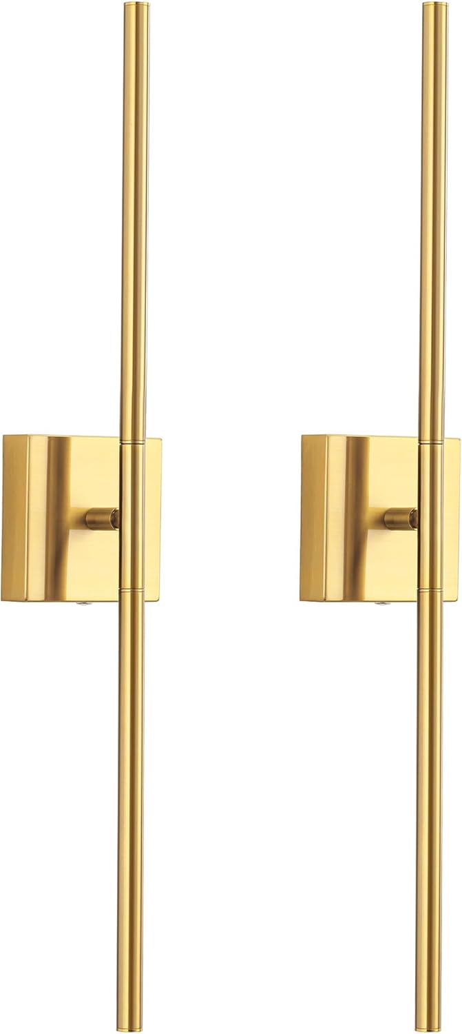 KDG Cordless Wall Sconces Set of 2, Wireless 7000mAh Rechargeable Battery Operated LED Wall Lamps with Remote, 360° Rotate Lightings for Wall Painting, Bedroom, Hallway, Night Light 23.6 inch (Gold)