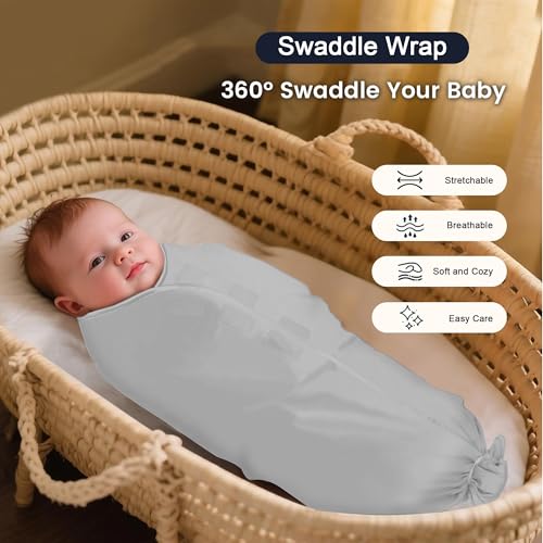 Image of Soft Stretchable Baby Blankets for Newborn Comfortable Cozy Adjustable Swaddle for New Born Baby Swaddle Wrap Cloth (Pack of 1) Grey