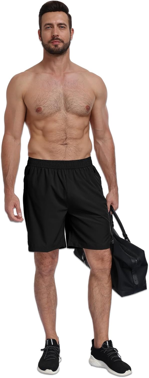Men's Athletic Gym Shorts with 3 Zipper Pockets 7" Lightweight Quick Dry Workout Running Shorts - Image 5