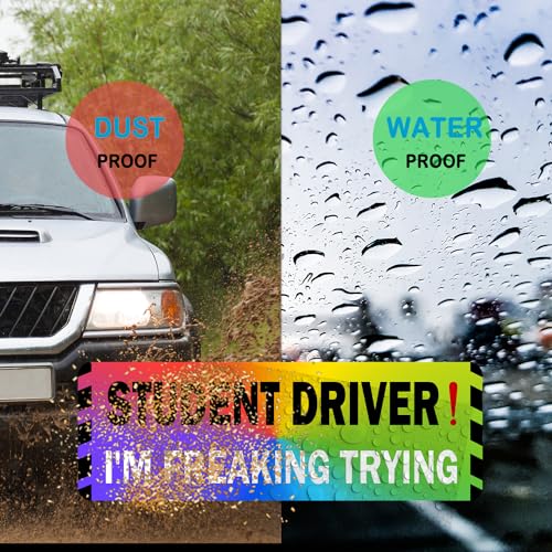 Image of 3 Pack Student Driver Magnet for Car, Magnetic Student Driver Sign for Vehicle, Reflective Warning Bumper Sticker Magnet Sign for New Driver, 10 inch x 4 inch (Rainbow-BlackWhite)