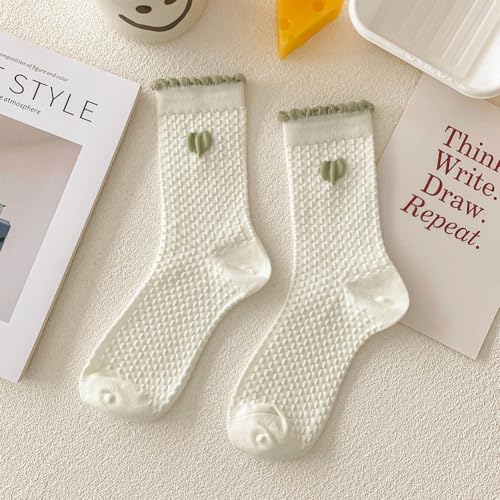 Crew Socks for Women Cotton Cute Fancy Novelty Thin Dress Floral Ruffle Ankle Socks 5 Pack2