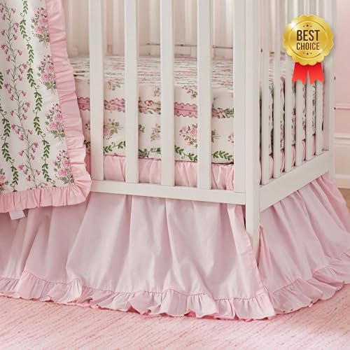 Image of Brandream Organic Crib Fitted Sheets for Baby Girls, Floral Stripes and Vines Grandmillennial Fitted Crib Sheet for Standard Crib /Toddler Mattress Super Soft 100% Cotton Cottagecore Pink Baby Sheet
