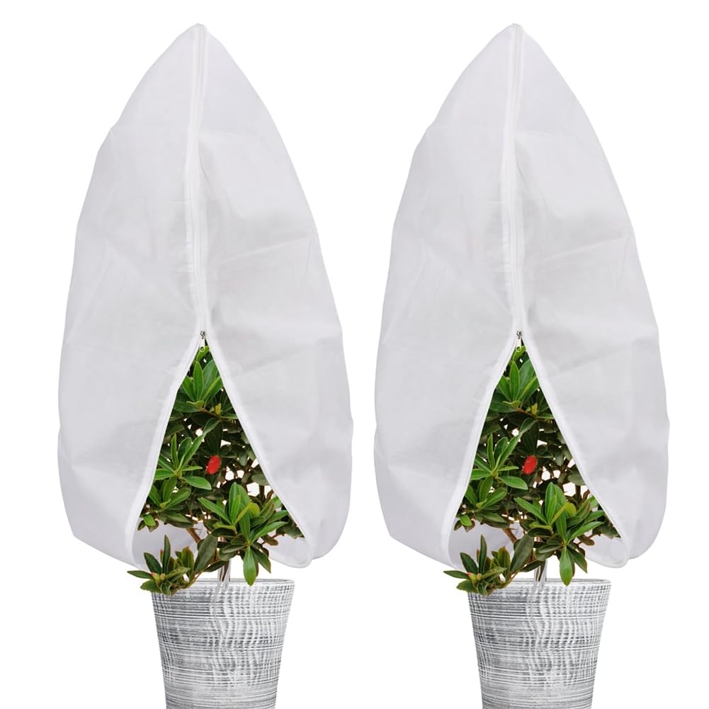 Littimoon 2 PCS Plant Covers Freeze Protection Jacket White PP Reusable Winter Drawstring Plant Covers with Zipper