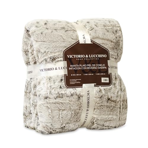Victorio Lucchino Manta Plaid Piel De Conejo Imitacion Con Reverso Sherpa - Manta Suave Para El Sofa O Para Cama Vl-80518 Beige, 160 X 220 Cm Victorio Lucchino Manta Plaid Piel De Conejo Imitacion Con Reverso Sherpa - Manta Suave Para El Sofa O Para Cama Vl-80518 Beige, 160 X 220 Cm