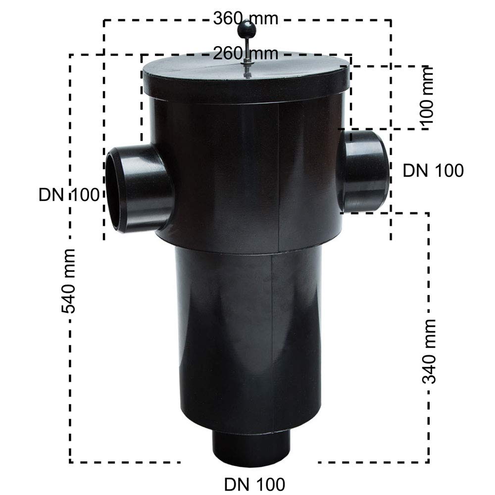 Regenwasserfilter Zisternenfilter 3P Gartenfilter S mit Kunststoffsieb für den Einbau in die Zisterne oder Kunststoffzisterne, Anschluss DN100, Höhenversatz 0 cm. Für die Regenwassernutzung im Garten