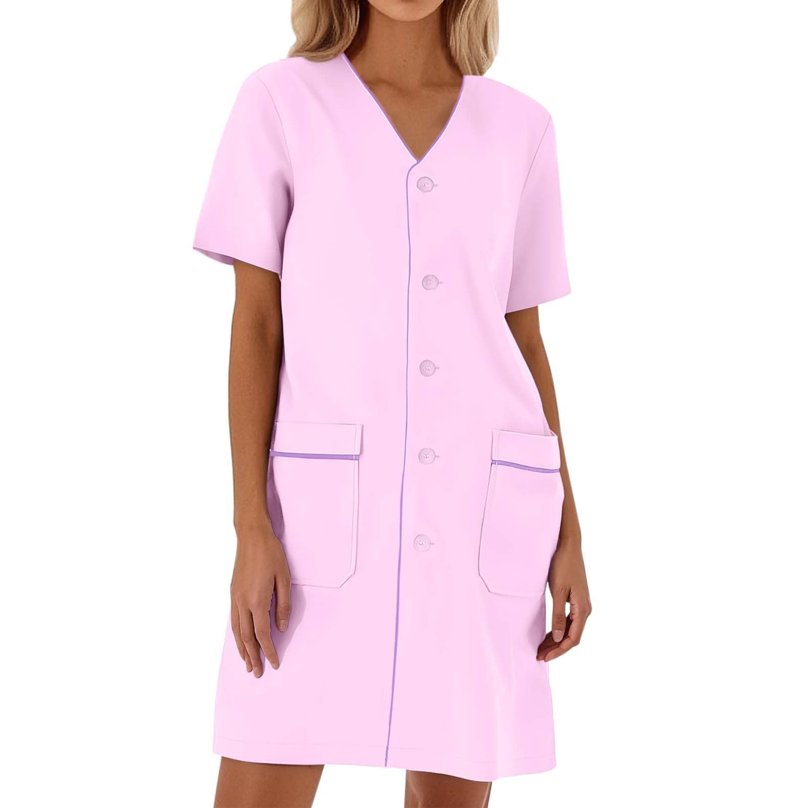 Generisch 2026 Blouse de laboratoire blanche unie ample à manches courtes pour femme Robe pull élégante
