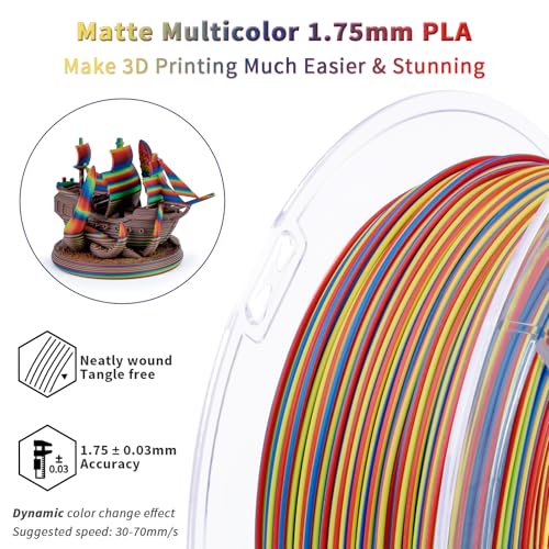 Image of ZIRO Rapid Color Changing PLA, Matte Twist Effect Multi-Color Filament 1.75mm, Dyanmic Rainbow 3D Printer Filament, Fast Color Change Matte PLA Stripes Series, Fit Most 3D Printer,Carnival Stripes