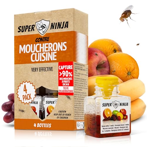 Super Ninja Pièges Anti Moucherons d'Intérieur Cuisine – Lot de 4 Attrape Moucheron Intérieur pour Maison, 3 Semaines d’Action, Sûr pour Enfants et...
