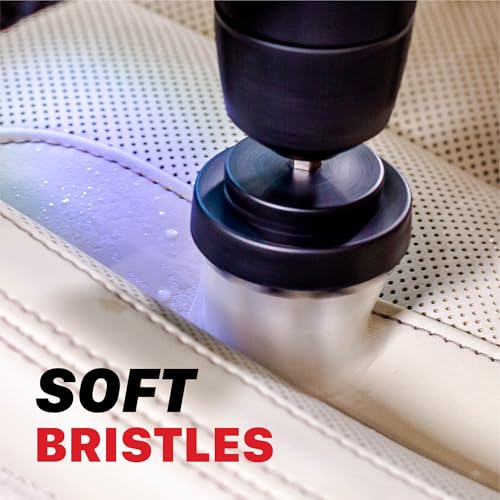 Image of Maxshine Universal M8 Light-Duty Soft Leather & Fabric Brush Drill Attachment - White Scrub Brush Kit for Fabric, Leather, Upholstery, Convertable Top & Seats - Removes Grime, Stains, Dirt & Buildup