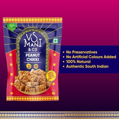 Image of VS Mani & Co Peanut Chikki - Healthy, Traditional Sweet | No Sugar, Only Jaggery | No Preservatives | Pack of 9 x 100gm | 300gm