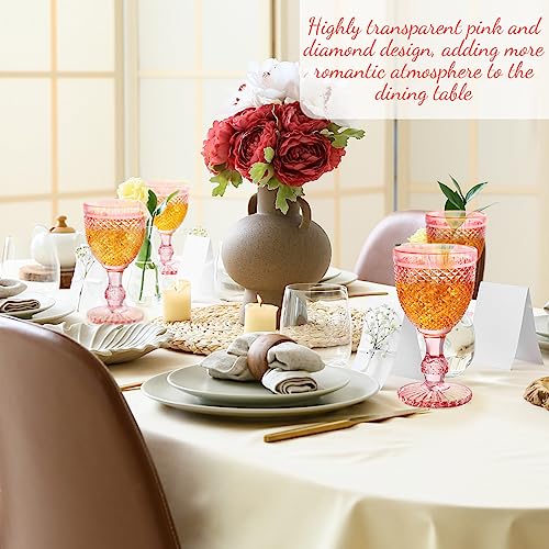 Bokon 12 Pack Pink Wine Glasses Red Wine Glass Goblets High Clear Wine Glass 10 Oz Vintage Glass Goblet Embossed Diamond Design Glassware Goblet With Stem For Juice Liquor Party Wedding Bar Restaurant #TOP5