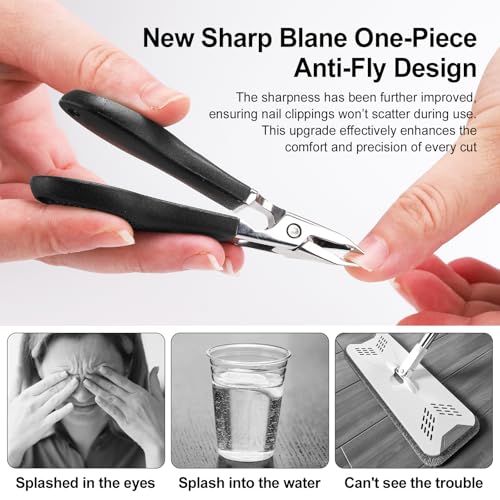 Eagle Beak Nail Clippers for Ingrown & Thick Nails – Beveled/Slanted/Angled Blades, Long Handle Wide Jaw, Anti-Splash Ultra Sharp Stainless Steel Edge 3-Piece Set for Men/Women (Black) - Image 7