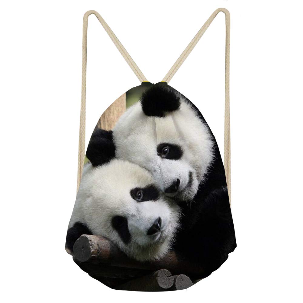 ELEQIN Couple Panda Preschool Large Drawstring Schoolbag Kids Boys Girls Casual Daypack