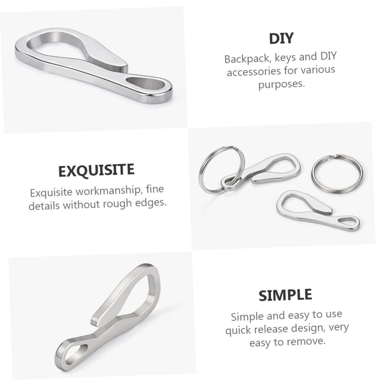 BESPORTBLE Portachiavi Moschettone Chiave Moschettone per Chiavi Fibbie Esterne in Argento Gancio per Auto Ganci per Auto Clip per Chiavi Silver Acciaio Inossidabile