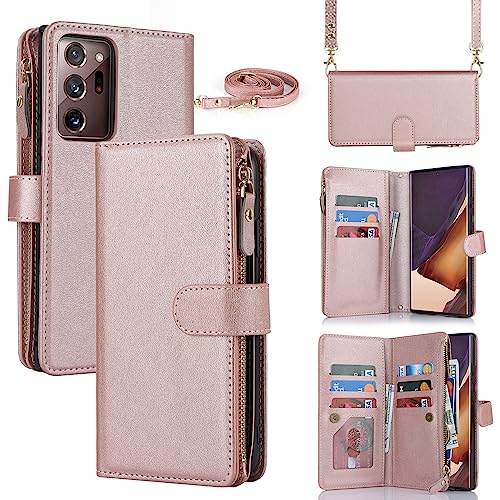 Jaorty Compatible with Samsung Galaxy Note 20 Ultra Wallet Case for Women with Card Holder,Note 20 Ultra Crossbody Phone Cases with Shouler Strap,Zipper Pocket PU Leather Kickstand Purse,6.9" RoseGold by Jaorty - Used condition - CA$13.72